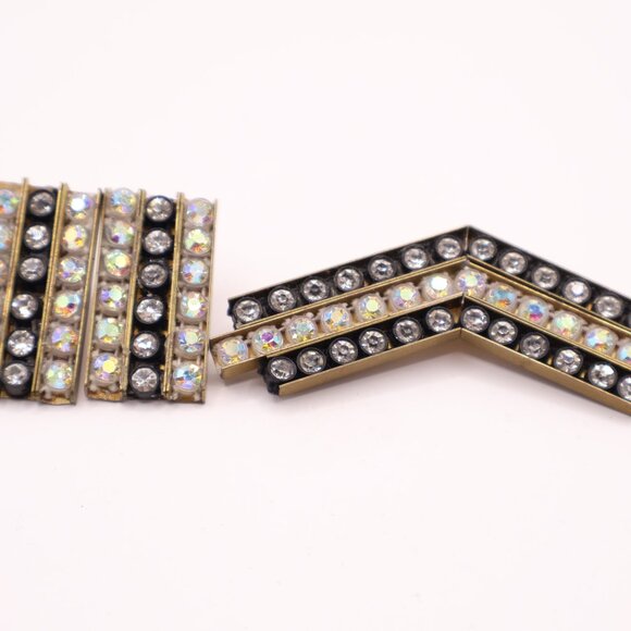 MCM Rhinestone Encrusted Brass Earrings & Brooch - Picture 5 of 8